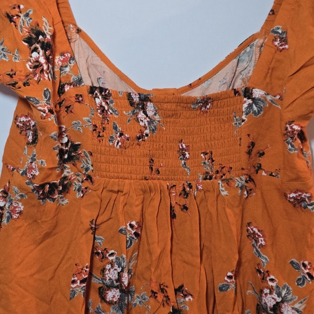 Free People Orange Floral Close To You Y2K Babydoll Short Sleeve Peaseant Top M - Picture 9 of 10